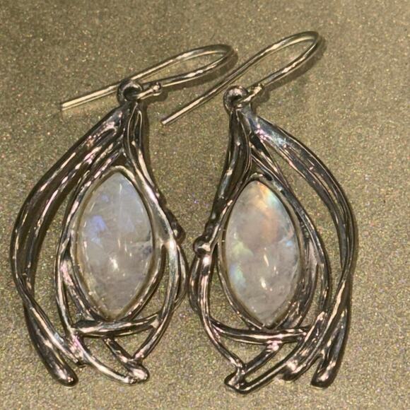 Hagit Gorali Sterling Silver Moonstone Drop Earrings, Israel Signed, Artisan - Picture 13 of 15